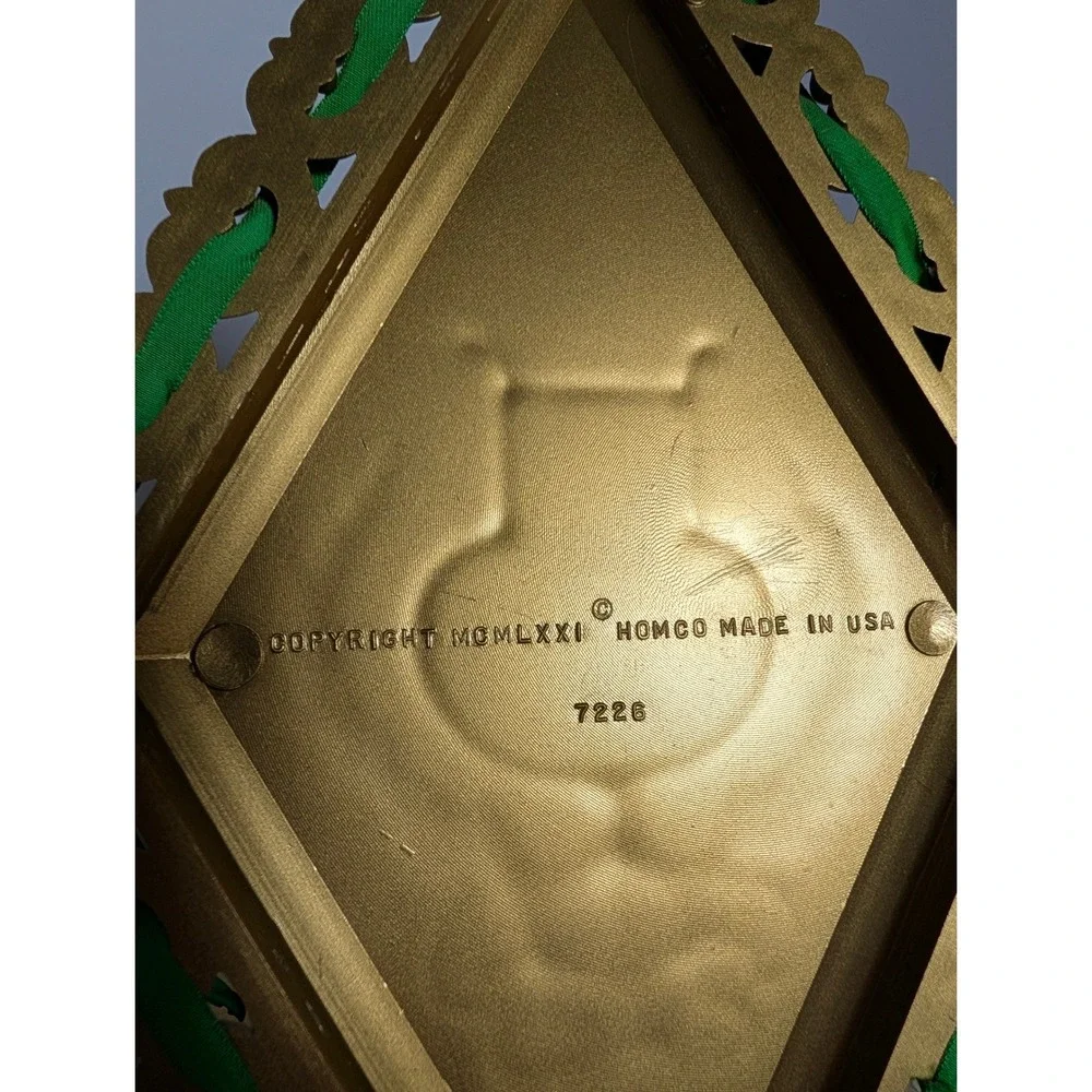 Vintage Homco 1971‎ Gold Green Velvet Lyre Torch Wall Plaques Bracket Set of 3
